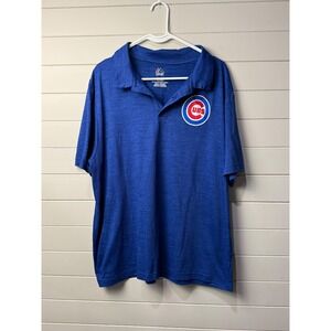 Majestic Chicago Cubs MLB Polo Shirt Mens XL Blue Heathered Short Sleeve Basebal
